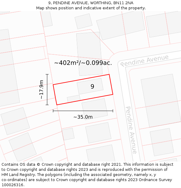 9, PENDINE AVENUE, WORTHING, BN11 2NA: Plot and title map