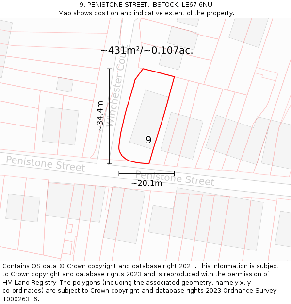 9, PENISTONE STREET, IBSTOCK, LE67 6NU: Plot and title map