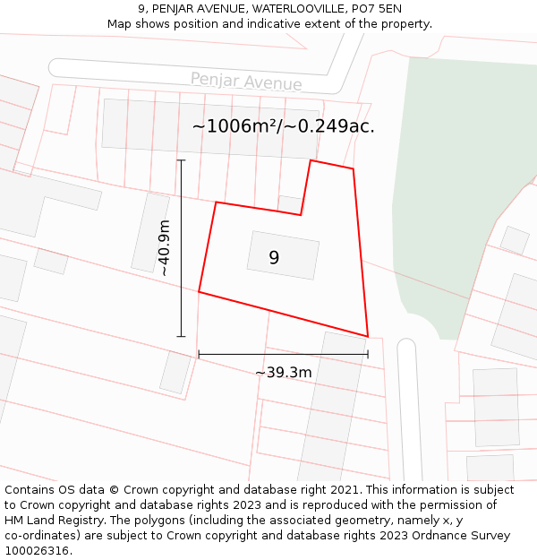 9, PENJAR AVENUE, WATERLOOVILLE, PO7 5EN: Plot and title map