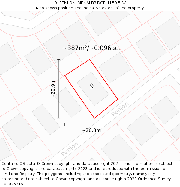 9, PENLON, MENAI BRIDGE, LL59 5LW: Plot and title map