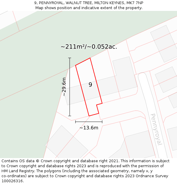 9, PENNYROYAL, WALNUT TREE, MILTON KEYNES, MK7 7NP: Plot and title map