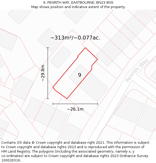 9, PENRITH WAY, EASTBOURNE, BN23 8NS: Plot and title map