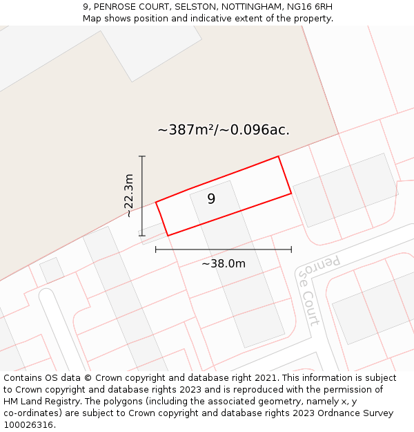 9, PENROSE COURT, SELSTON, NOTTINGHAM, NG16 6RH: Plot and title map