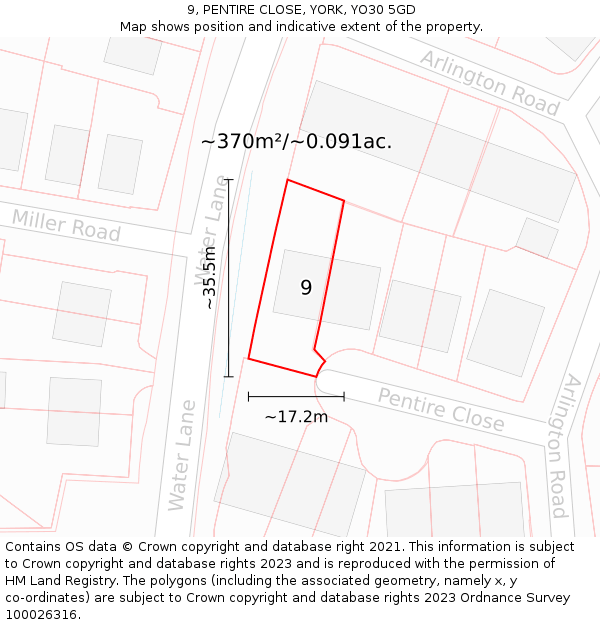 9, PENTIRE CLOSE, YORK, YO30 5GD: Plot and title map