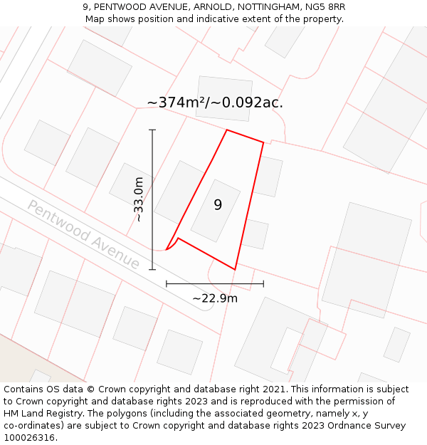 9, PENTWOOD AVENUE, ARNOLD, NOTTINGHAM, NG5 8RR: Plot and title map