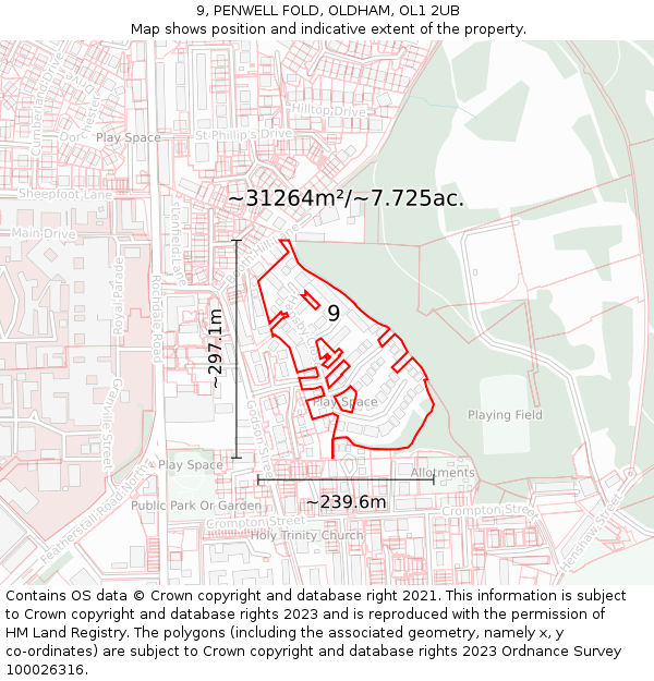 9, PENWELL FOLD, OLDHAM, OL1 2UB: Plot and title map