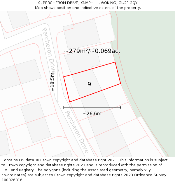 9, PERCHERON DRIVE, KNAPHILL, WOKING, GU21 2QY: Plot and title map