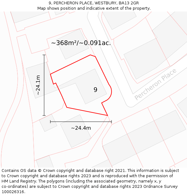 9, PERCHERON PLACE, WESTBURY, BA13 2GR: Plot and title map