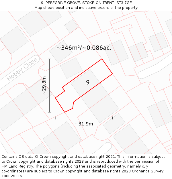 9, PEREGRINE GROVE, STOKE-ON-TRENT, ST3 7GE: Plot and title map