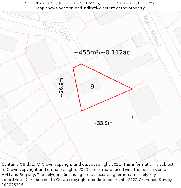 9, PERRY CLOSE, WOODHOUSE EAVES, LOUGHBOROUGH, LE12 8SB: Plot and title map