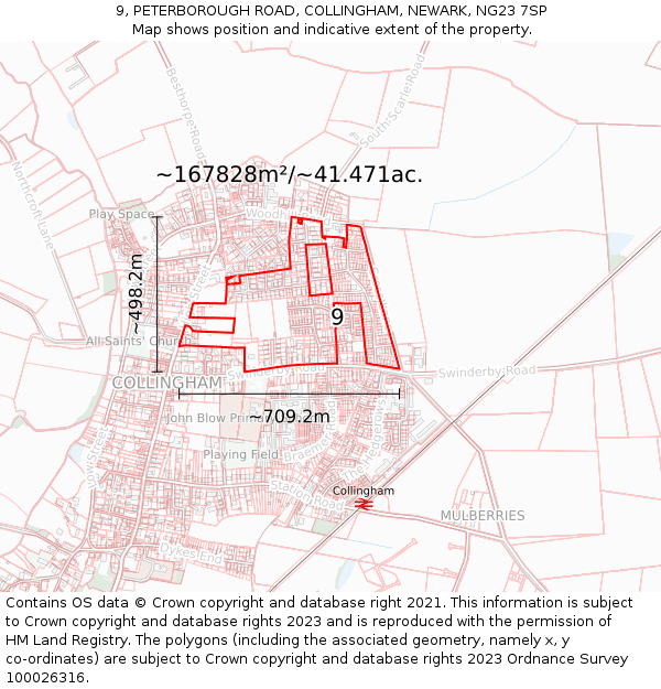 9, PETERBOROUGH ROAD, COLLINGHAM, NEWARK, NG23 7SP: Plot and title map