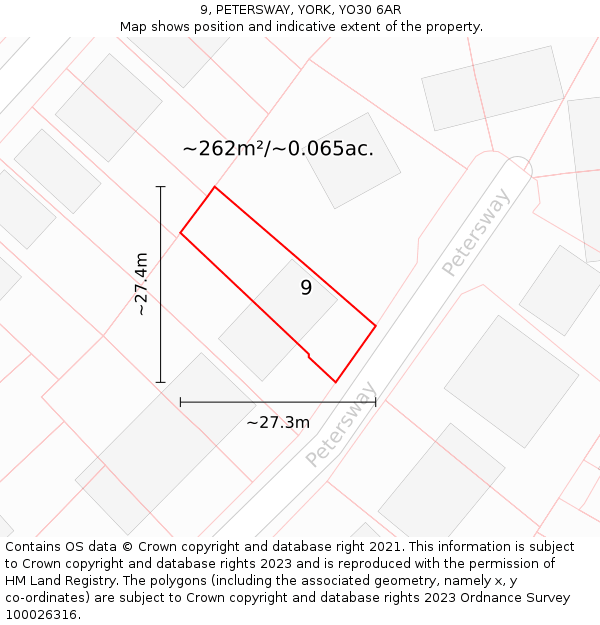 9, PETERSWAY, YORK, YO30 6AR: Plot and title map