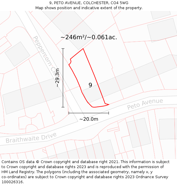 9, PETO AVENUE, COLCHESTER, CO4 5WG: Plot and title map