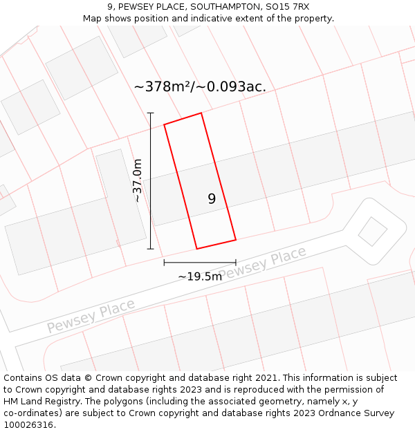 9, PEWSEY PLACE, SOUTHAMPTON, SO15 7RX: Plot and title map