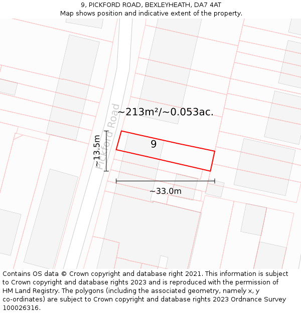 9, PICKFORD ROAD, BEXLEYHEATH, DA7 4AT: Plot and title map