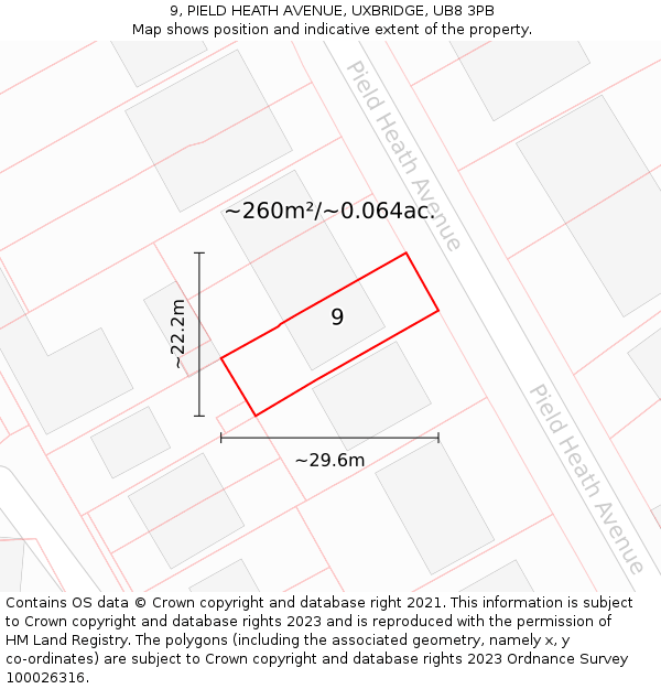 9, PIELD HEATH AVENUE, UXBRIDGE, UB8 3PB: Plot and title map