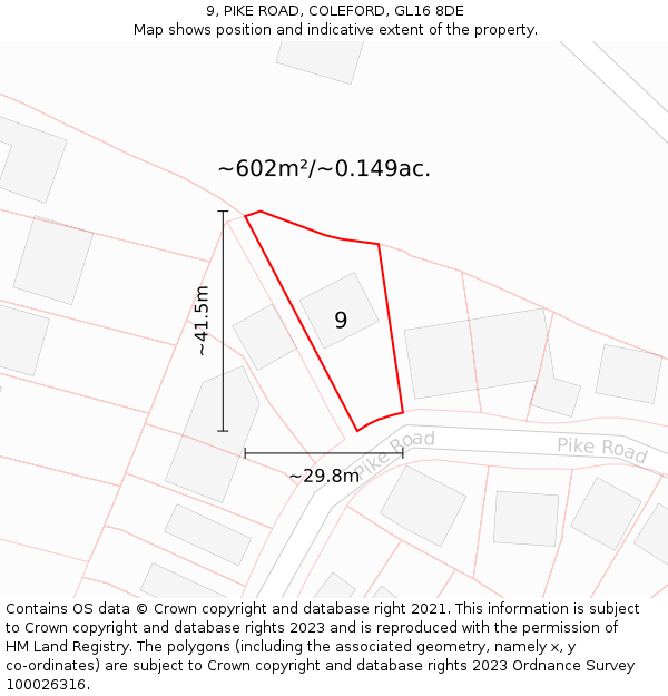 9, PIKE ROAD, COLEFORD, GL16 8DE: Plot and title map