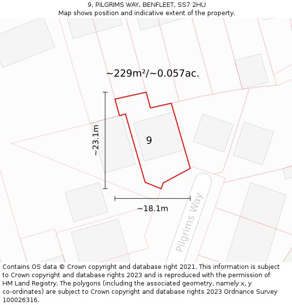 9, PILGRIMS WAY, BENFLEET, SS7 2HU: Plot and title map