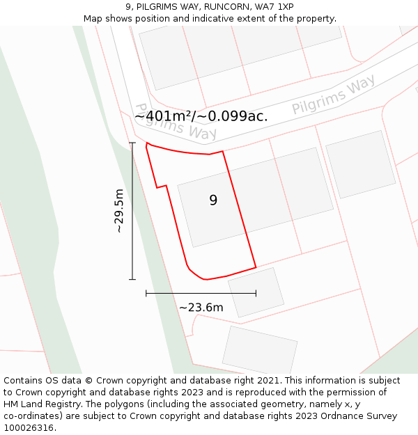 9, PILGRIMS WAY, RUNCORN, WA7 1XP: Plot and title map