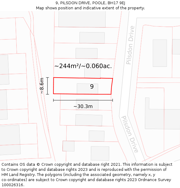 9, PILSDON DRIVE, POOLE, BH17 9EJ: Plot and title map