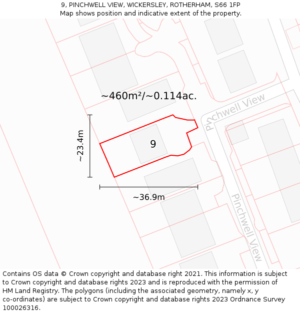 9, PINCHWELL VIEW, WICKERSLEY, ROTHERHAM, S66 1FP: Plot and title map