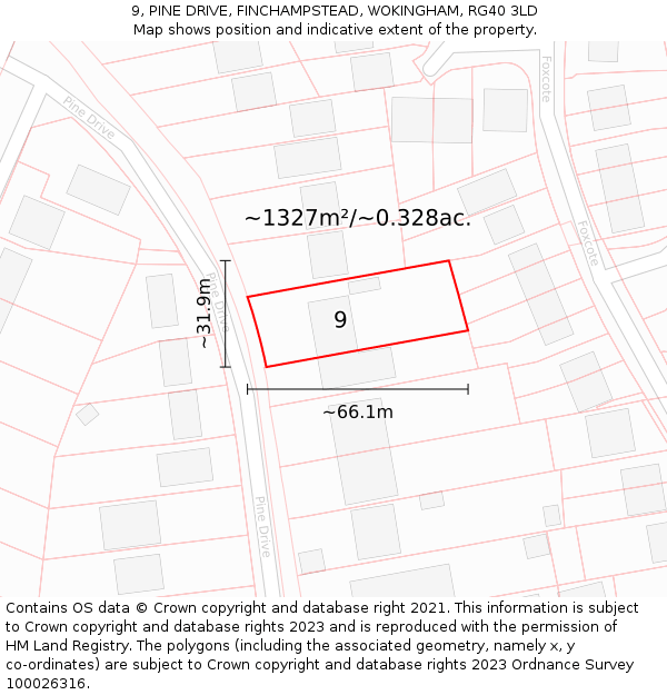 9, PINE DRIVE, FINCHAMPSTEAD, WOKINGHAM, RG40 3LD: Plot and title map