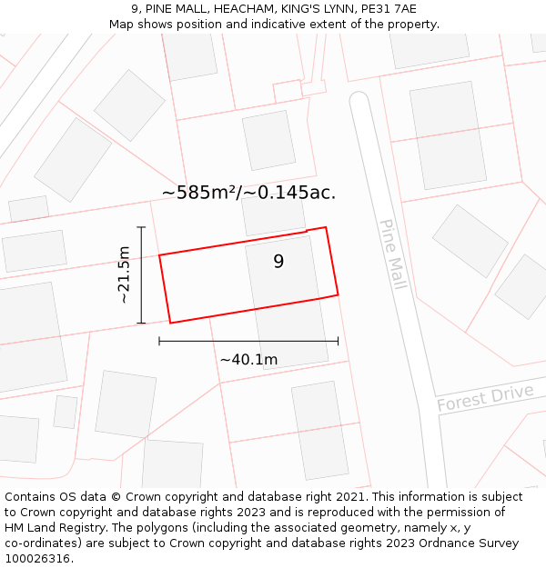 9, PINE MALL, HEACHAM, KING'S LYNN, PE31 7AE: Plot and title map