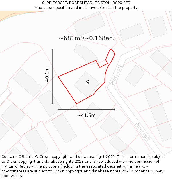 9, PINECROFT, PORTISHEAD, BRISTOL, BS20 8ED: Plot and title map