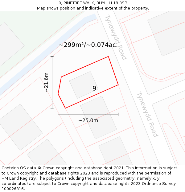 9, PINETREE WALK, RHYL, LL18 3SB: Plot and title map