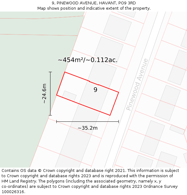 9, PINEWOOD AVENUE, HAVANT, PO9 3RD: Plot and title map