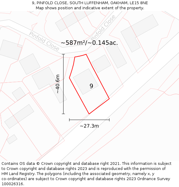 9, PINFOLD CLOSE, SOUTH LUFFENHAM, OAKHAM, LE15 8NE: Plot and title map