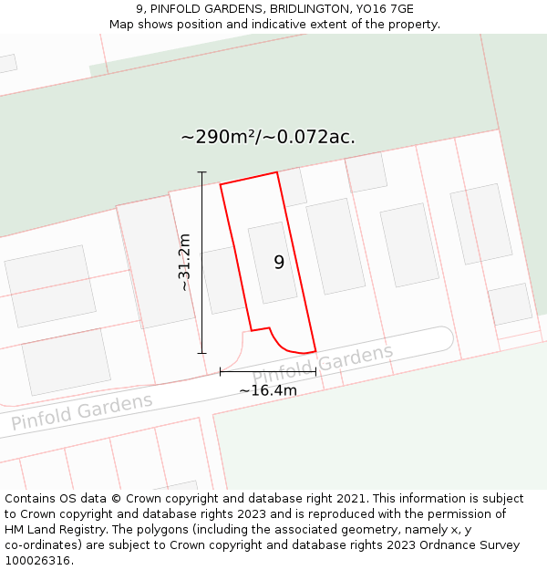 9, PINFOLD GARDENS, BRIDLINGTON, YO16 7GE: Plot and title map