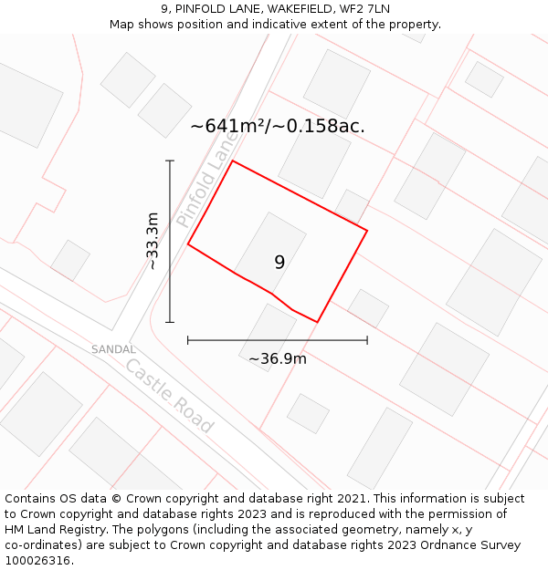 9, PINFOLD LANE, WAKEFIELD, WF2 7LN: Plot and title map