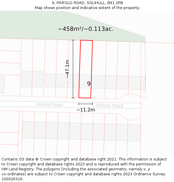 9, PINFOLD ROAD, SOLIHULL, B91 2PB: Plot and title map