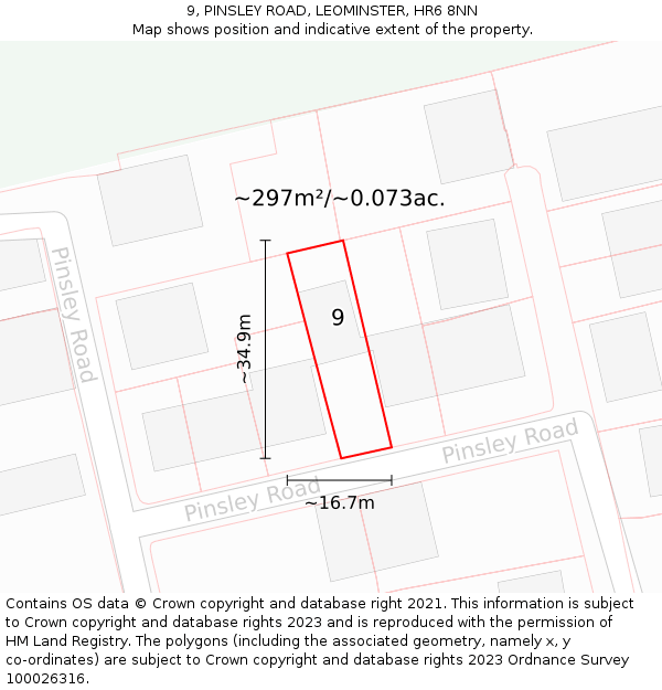 9, PINSLEY ROAD, LEOMINSTER, HR6 8NN: Plot and title map