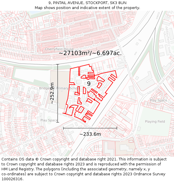 9, PINTAIL AVENUE, STOCKPORT, SK3 8UN: Plot and title map