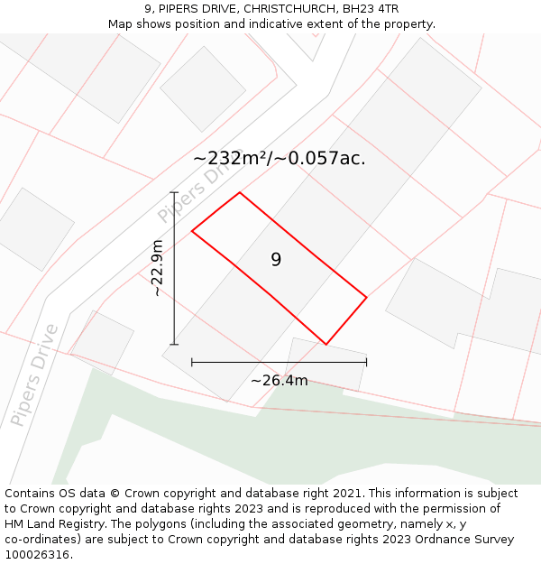 9, PIPERS DRIVE, CHRISTCHURCH, BH23 4TR: Plot and title map