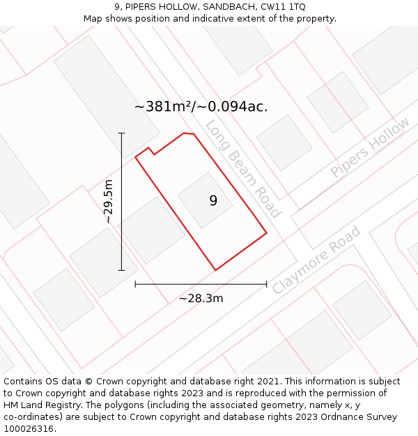 9, PIPERS HOLLOW, SANDBACH, CW11 1TQ: Plot and title map