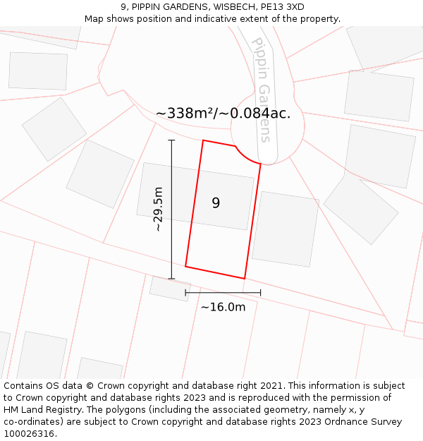 9, PIPPIN GARDENS, WISBECH, PE13 3XD: Plot and title map