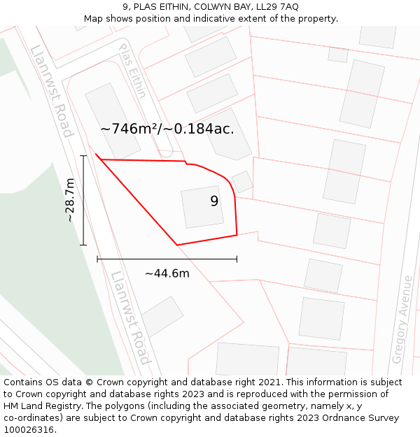 9, PLAS EITHIN, COLWYN BAY, LL29 7AQ: Plot and title map