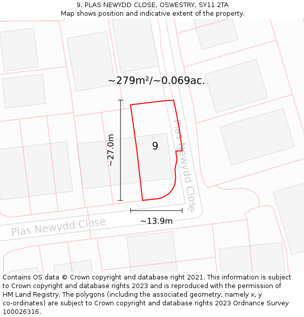 9, PLAS NEWYDD CLOSE, OSWESTRY, SY11 2TA: Plot and title map