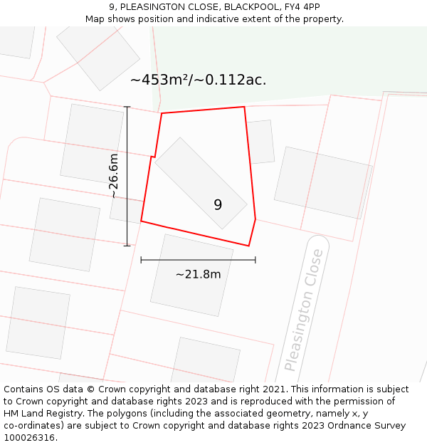 9, PLEASINGTON CLOSE, BLACKPOOL, FY4 4PP: Plot and title map