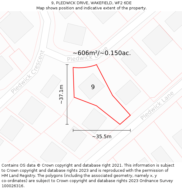 9, PLEDWICK DRIVE, WAKEFIELD, WF2 6DE: Plot and title map