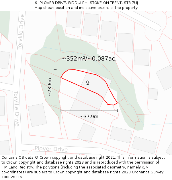 9, PLOVER DRIVE, BIDDULPH, STOKE-ON-TRENT, ST8 7UJ: Plot and title map