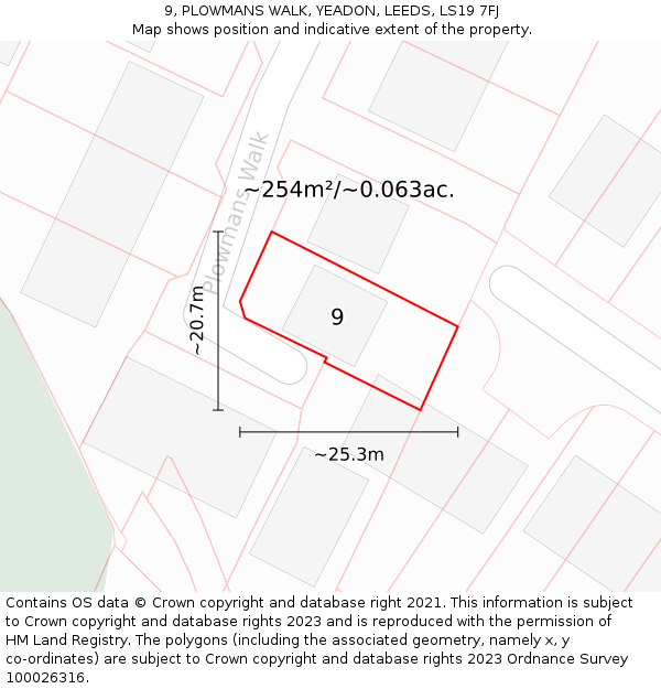 9, PLOWMANS WALK, YEADON, LEEDS, LS19 7FJ: Plot and title map