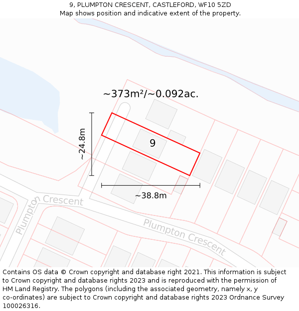 9, PLUMPTON CRESCENT, CASTLEFORD, WF10 5ZD: Plot and title map