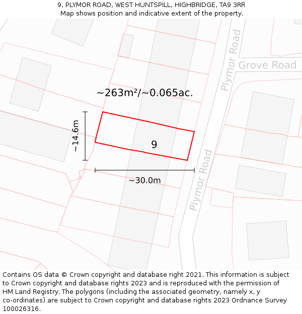 9, PLYMOR ROAD, WEST HUNTSPILL, HIGHBRIDGE, TA9 3RR: Plot and title map