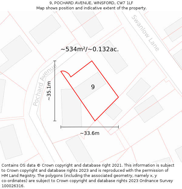 9, POCHARD AVENUE, WINSFORD, CW7 1LF: Plot and title map