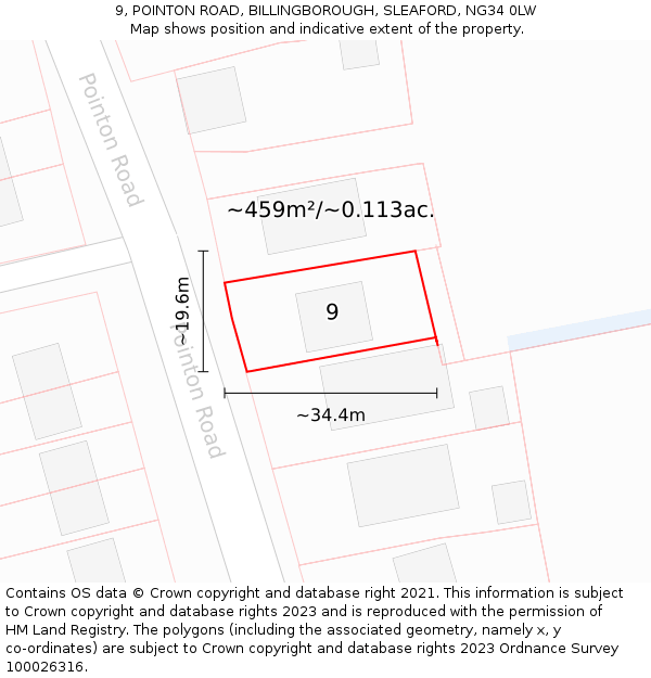 9, POINTON ROAD, BILLINGBOROUGH, SLEAFORD, NG34 0LW: Plot and title map