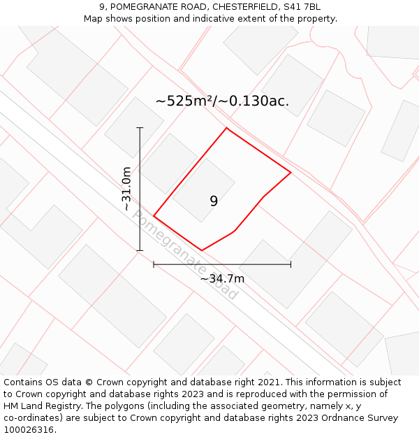 9, POMEGRANATE ROAD, CHESTERFIELD, S41 7BL: Plot and title map